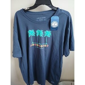 NWT Life Is Good Mens XXXL Crusher Lite T‎ Shirt Palm Tree Floral Print Blue